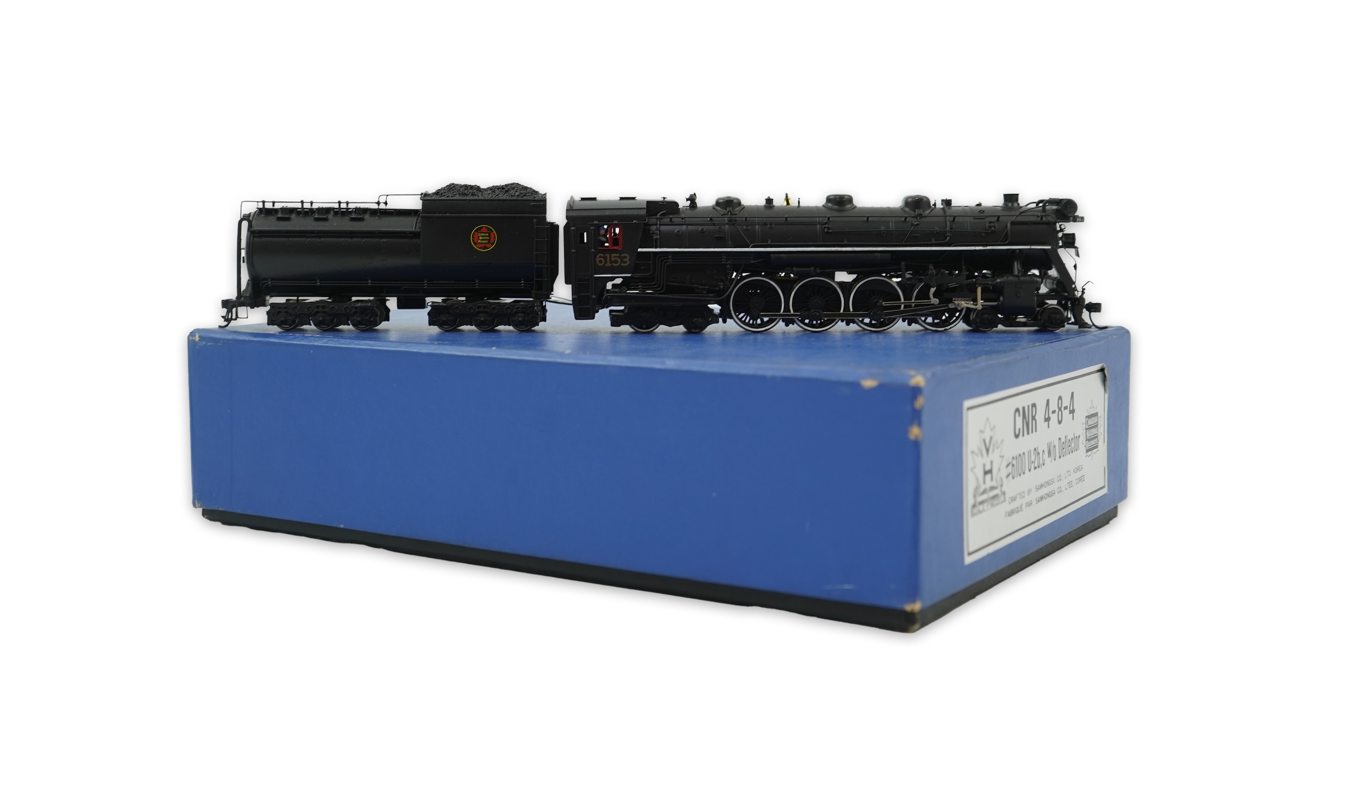 A boxed HO gauge VH Scale Models model of Canadian National Railway, 6153, 4-8-4 locomotive with bogie tender, powered for two rail operation.
